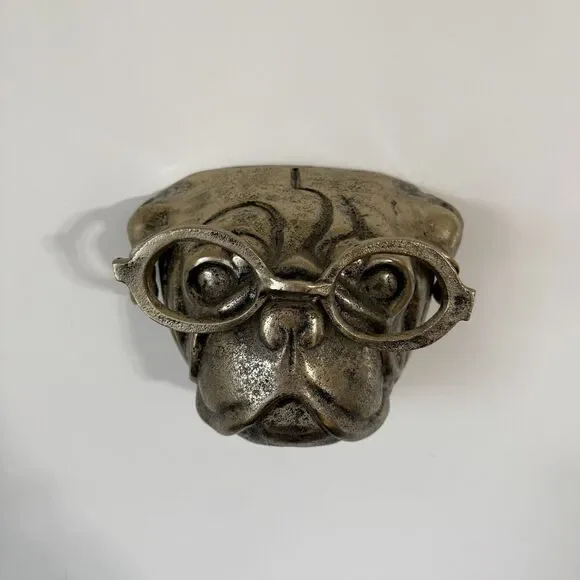 Metal Gold Dog With Glasses Wall Accent Home Decor Wall Sculpture - Picture 4 of 5